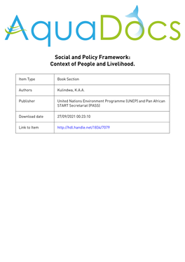 Social and Policy Framework: Context of People and Livelihood