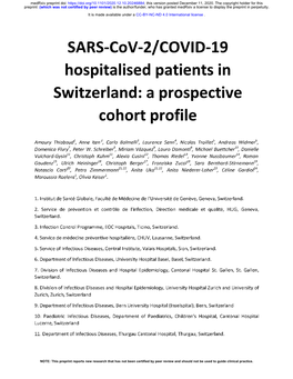 SARS-Cov-2/COVID-19 Hospitalised Patients in Switzerland: a Prospective Cohort Profile