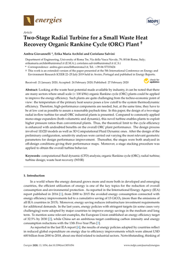 Two-Stage Radial Turbine for a Small Waste Heat Recovery