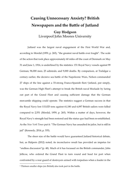 British Newspapers and the Battle of Jutland Guy Hodgson Liverpool John Moores University