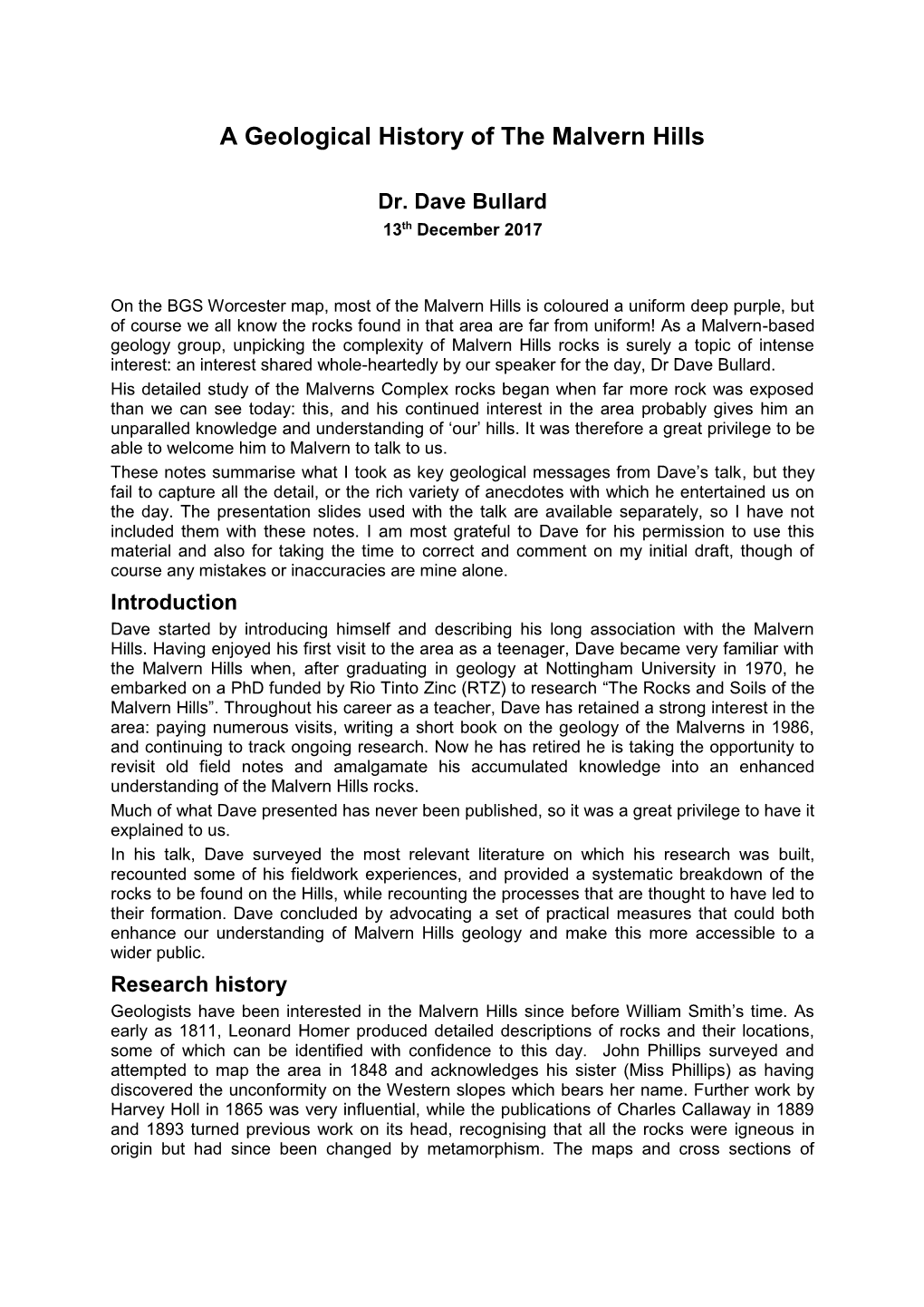 A Geological History of the Malvern Hills