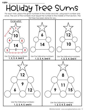 Holiday Tree Sums for Each Tree, Place the Given Numbers in the Circles and Star, Using Each Number Only Once