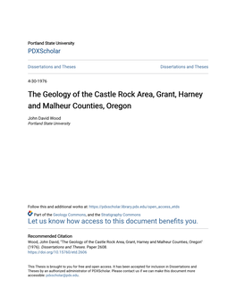 The Geology of the Castle Rock Area, Grant, Harney and Malheur Counties, Oregon