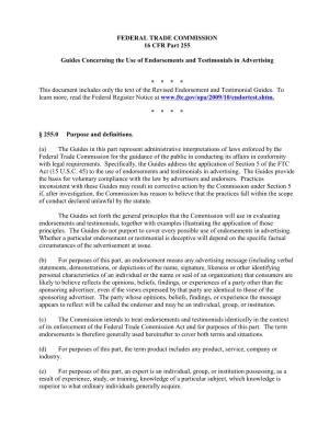 Guides Concerning the Use of Endorsements and Testimonials in Advertising