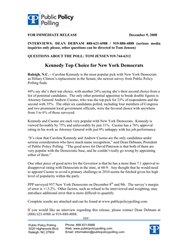 Kennedy Top Choice for New York Democrats