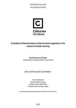 Evaluation of Thermal Stress in Tropical Marine Organisms in the Context of Climate Warming