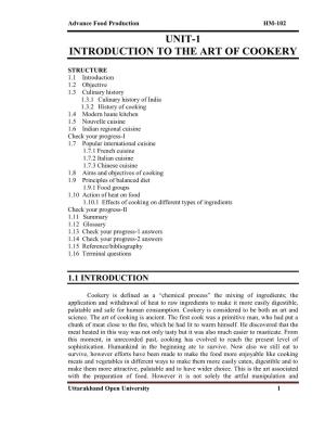 Unit-1 Introduction to the Art of Cookery