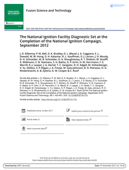 The National Ignition Facility Diagnostic Set at the Completion of the National Ignition Campaign, September 2012