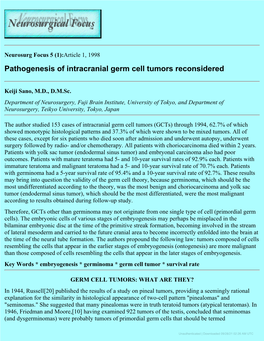 Pathogenesis of Intracranial Germ Cell Tumors Reconsidered