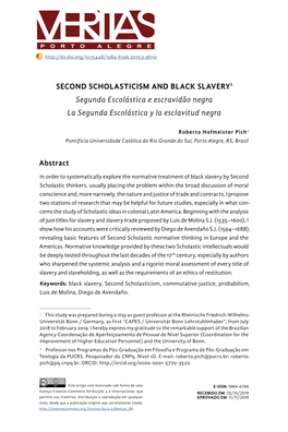 SECOND SCHOLASTICISM and BLACK SLAVERY1 Segunda Escolástica E Escravidão Negra La Segunda Escolástica Y La Esclavitud Negra