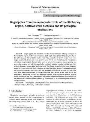 Megaripples from the Mesoproterozoic of the Kimberley Region, Northwestern Australia and Its Geological Implications