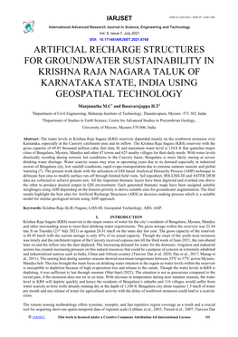 Artificial Recharge Structures for Groundwater Sustainability in Krishna Raja Nagara Taluk of Karnataka State, India Using Geospatial Technology