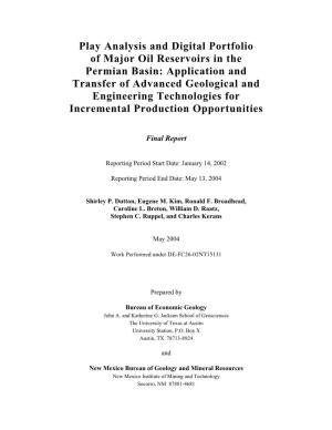 Play Analysis and Digital Portfolio of Major Oil Reservoirs in the Permian Basin