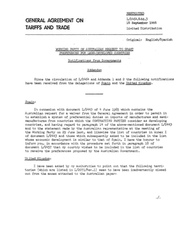 GENERAL AGREEMENT on 15 September 1965 TARIFFS and TRADE Limited Distribution