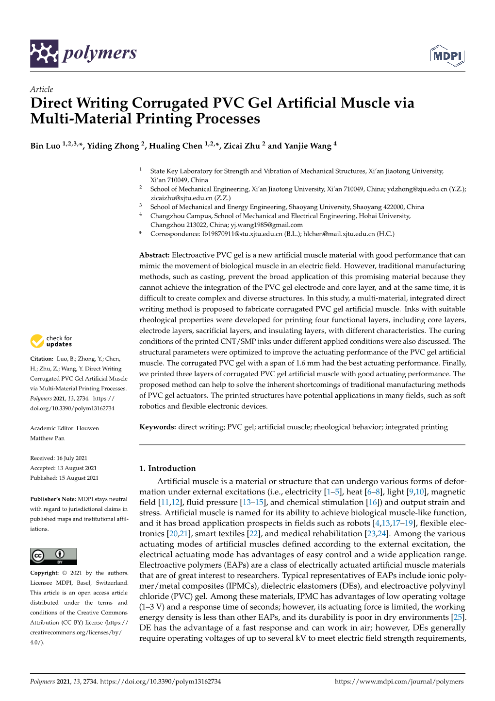 Direct Writing Corrugated PVC Gel Artificial Muscle Via Multi-Material