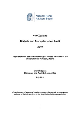Report for New Zealand Nephrology Services on Behalf of the National Renal Advisory Board