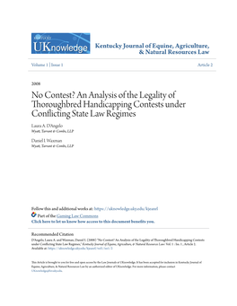 An Analysis of the Legality of Thoroughbred Handicapping Contests Under Conflicting State Law Regimes Laura A