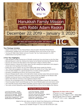 Hanukkah Family Mission December 22, 2019 – January 3, 2020 With