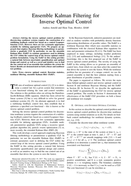 Ensemble Kalman Filtering for Inverse Optimal Control Andrea Arnold and Hien Tran, Member, SIAM