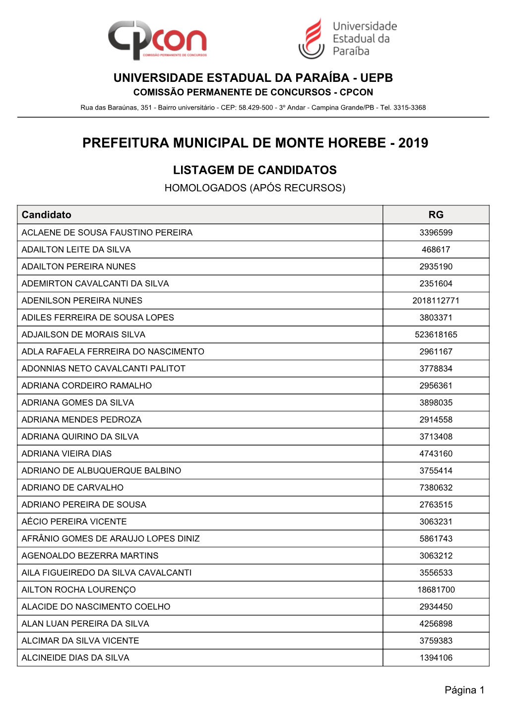 Prefeitura Municipal De Monte Horebe - 2019