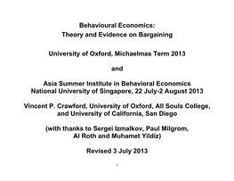 Theory and Evidence on Bargaining University of Oxford, Michaelmas