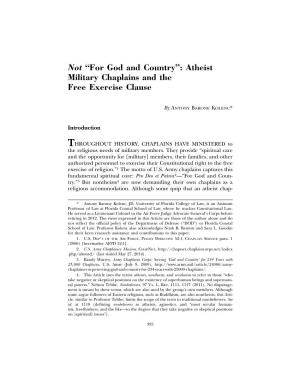 Not “For God and Country”: Atheist Military Chaplains and the Free Exercise Clause