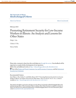 Promoting Retirement Security for Low-Income Workers in Illinois: an Analysis and Lessons for Other States Philip C