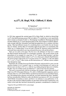Jt3(S\ H. Hopf, W.K. Clifford, F. Klein