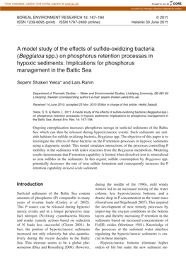 A Model Study of the Effects of Sulfide-Oxidizing Bacteria