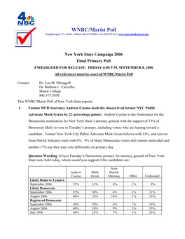 WNBC/Marist Poll NYS Campaign 2006
