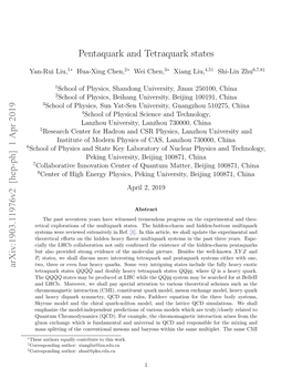 Pentaquark and Tetraquark States Arxiv:1903.11976V2 [Hep-Ph]