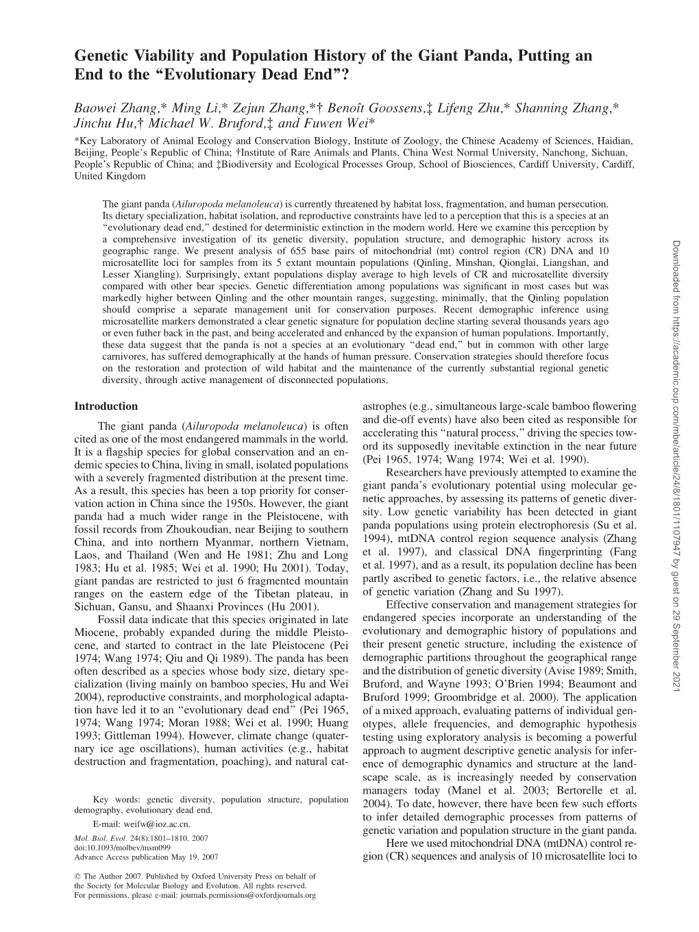 Genetic Viability and Population History of the Giant Panda, Putting an End to the ‘‘Evolutionary Dead End’’?