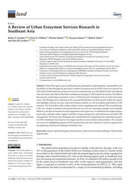 A Review of Urban Ecosystem Services Research in Southeast Asia