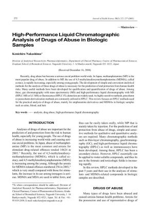 High-Performance Liquid Chromatographic Analysis of Drugs of Abuse in Biologic Samples