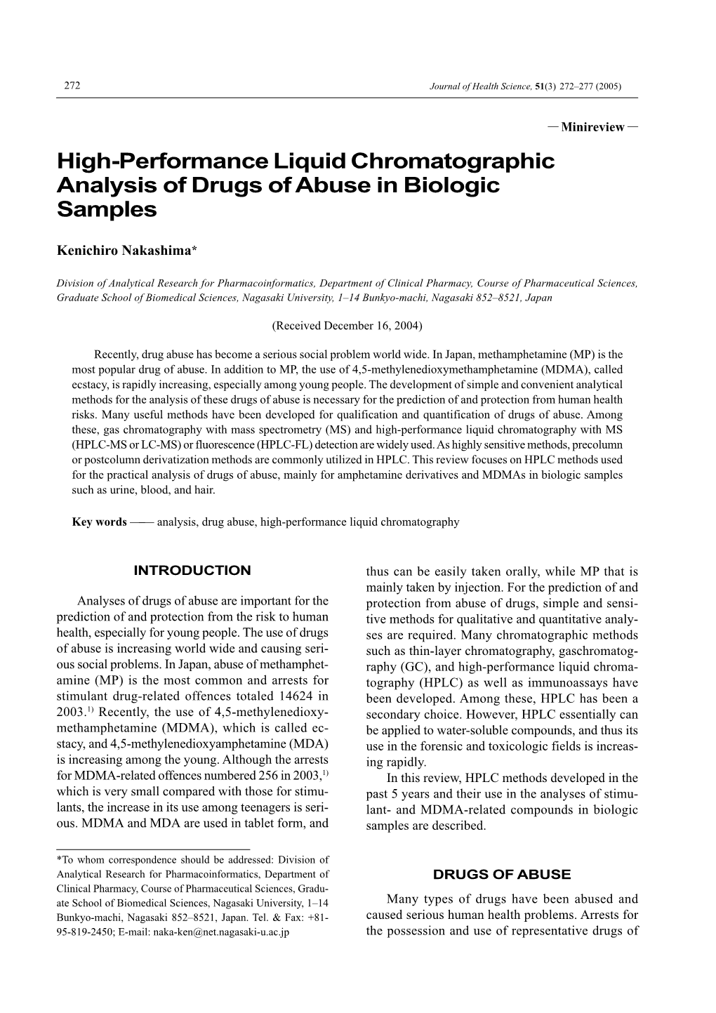 High-Performance Liquid Chromatographic Analysis of Drugs of Abuse in Biologic Samples