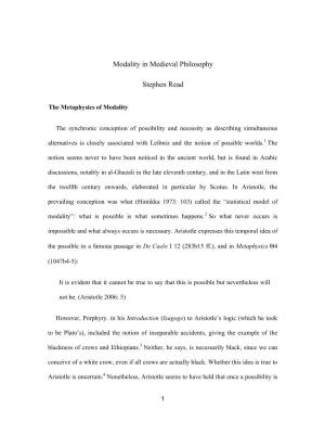 Modality in Medieval Philosophy Stephen Read