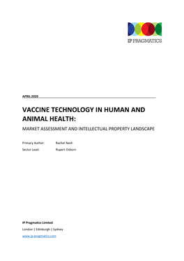 Vaccine Technology in Human and Animal Health: Market Assessment and Intellectual Property Landscape