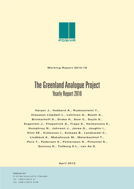 The Greenland Analogue Project Yearly Report 2010