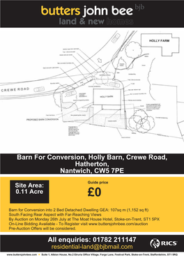 Barn for Conversion, Holly Barn, Crewe Road, Hatherton, Nantwich, CW5 7PE