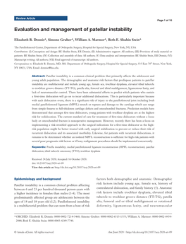 Evaluation and Management of Patellar Instability