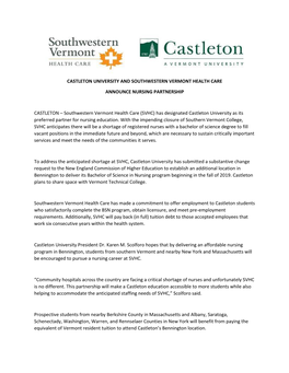 Castleton University and Southwestern Vermont Health Care