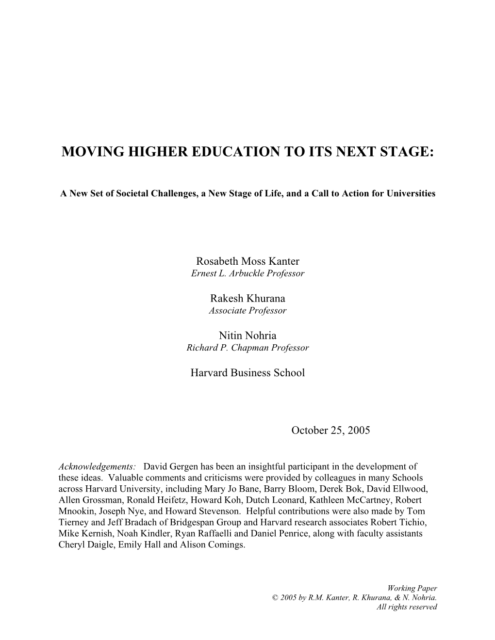 Moving Higher Education to Its Next Stage