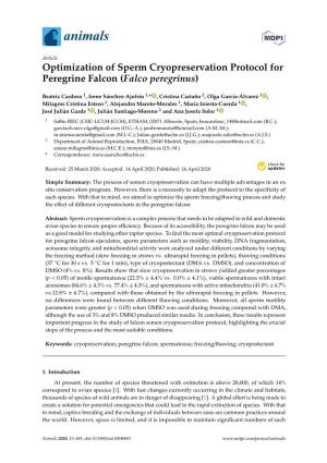 Optimization of Sperm Cryopreservation Protocol for Peregrine Falcon (Falco Peregrinus)