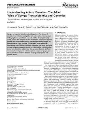 Understanding Animal Evolution: the Added Value of Sponge Transcriptomics and Genomics the Disconnect Between Gene Content and Body Plan Evolution