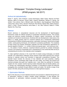 Complex Energy Landscapes” (IPAM Program, Fall 2017)