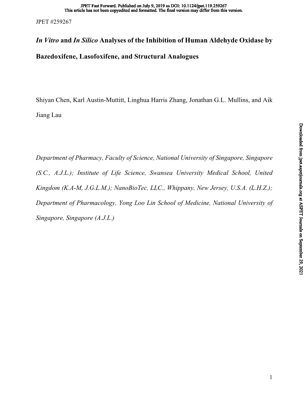 In Vitro and in Silico Analyses of the Inhibition of Human Aldehyde Oxidase By