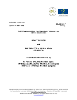 Draft Opinion on the Electoral