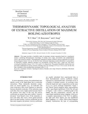 Thermodynamic Topological Analysis of Extractive Distillation of Maximum Boiling Azeotropes