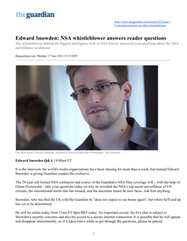 Edward Snowden: NSA Whistleblower Answers Reader Questions