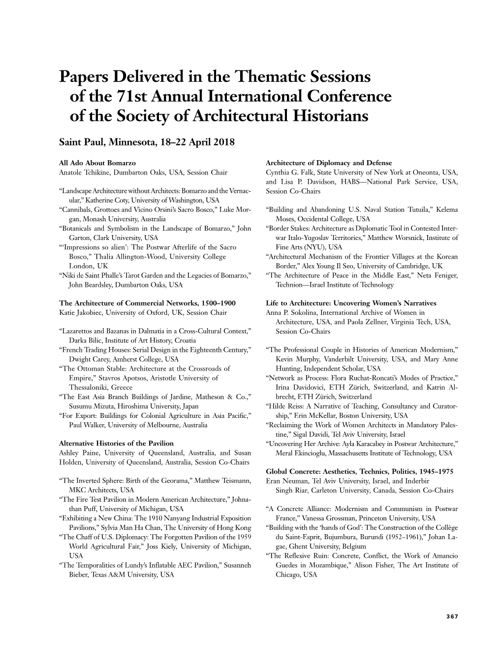 Papers Delivered in the Thematic Sessions of the 71St Annual International Conference of the Society of Architectural Historians